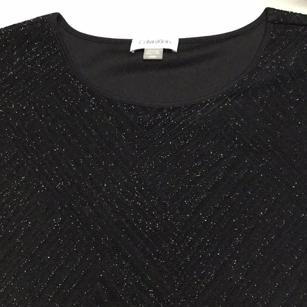 Calvin Klein Dressy Tshirt Black Sparkle Knit tshirt Sz Lg. NWOT
